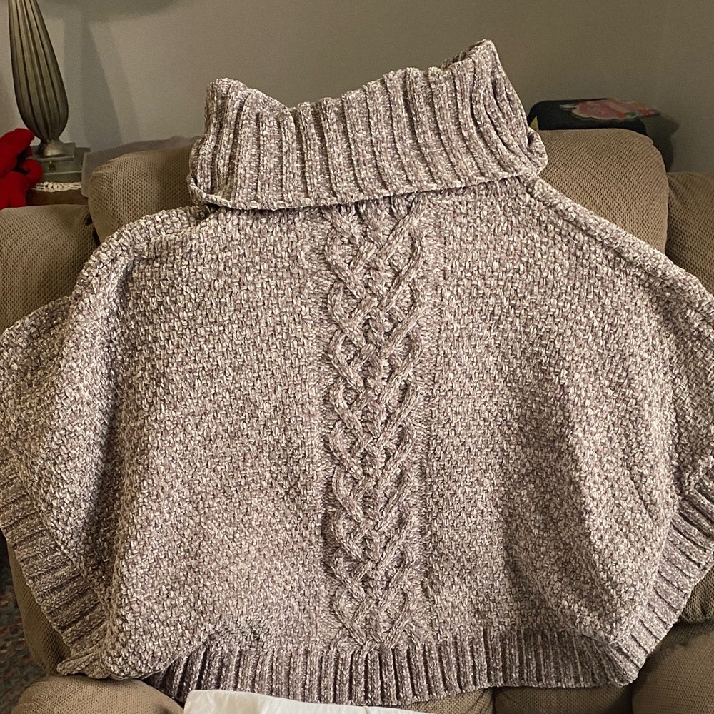 Cozy Cable Knit Turtleneck Poncho - Brown